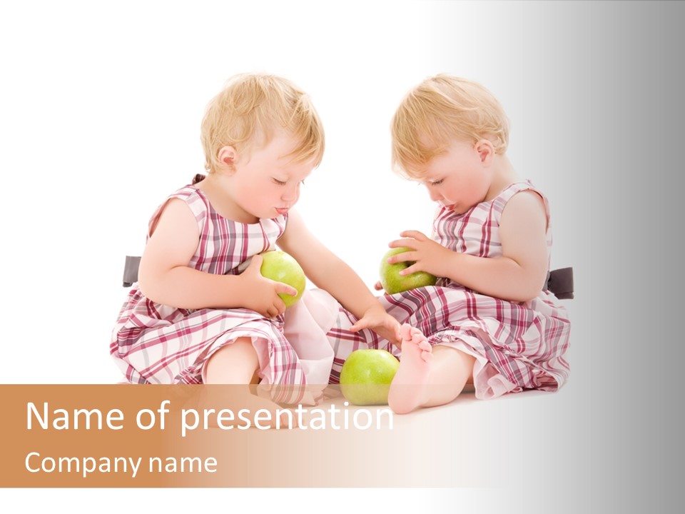 Picture Of Two Adorable Twins Over White PowerPoint Template