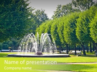 Fountains In Park In Saint-Petersburg, Russia PowerPoint Template