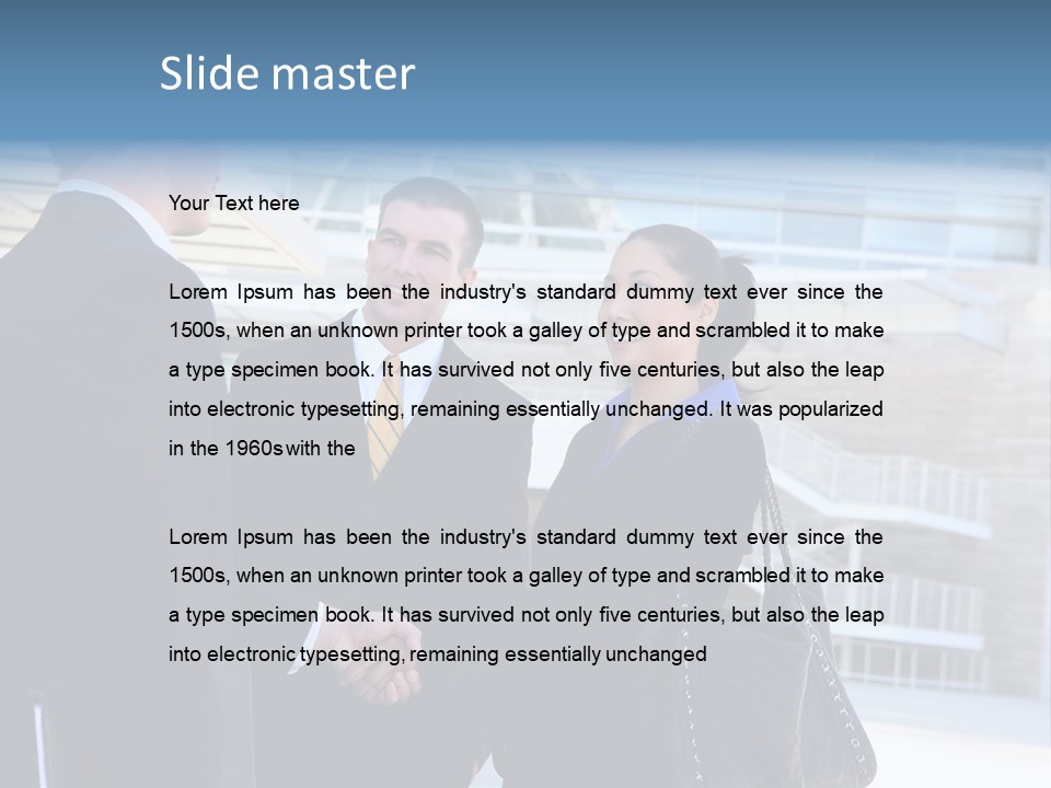 A Business Man And Woman Team At Office Shaking Hands PowerPoint Template