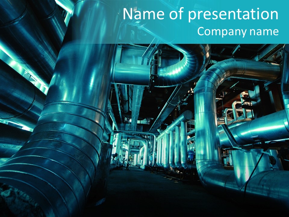 Pipes, Tubes, Machinery And Steam Turbine At A Power Plant PowerPoint Template