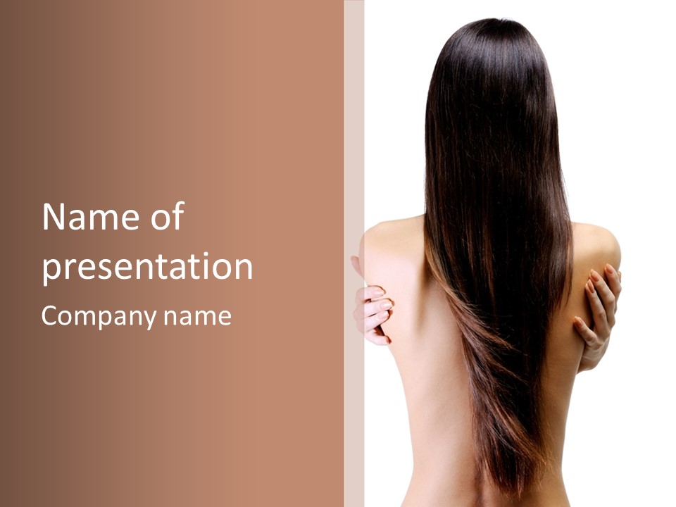 Rear View Of Slender Young Woman With Beautiful Long Straight Hair PowerPoint Template