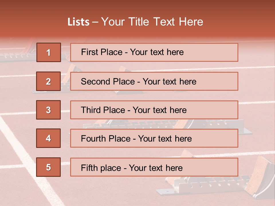 A Row Of Metal Ramps On A Red Tennis Court PowerPoint Template