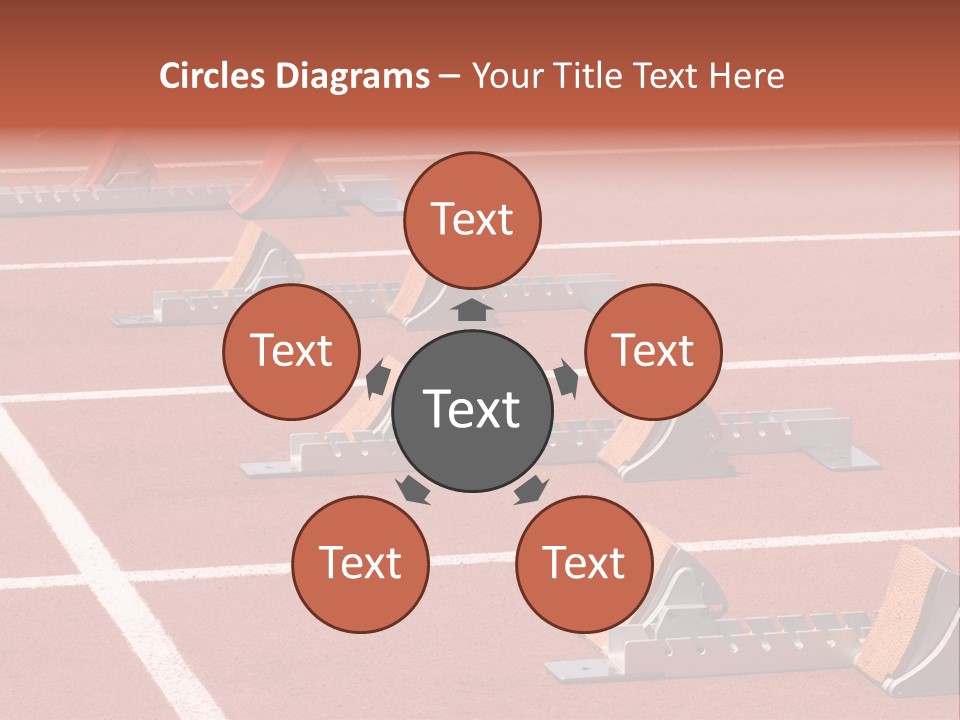 A Row Of Metal Ramps On A Red Tennis Court PowerPoint Template