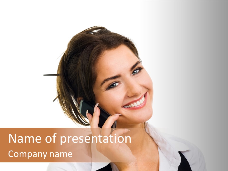 Young Woman With Big Amazaing Smile Speaking On Cell Phone PowerPoint Template