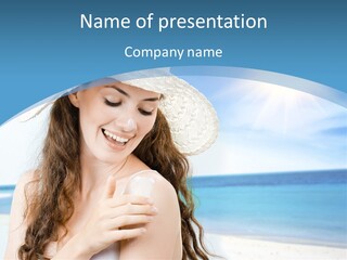 A Young Beautiful Girl On The Beach PowerPoint Template