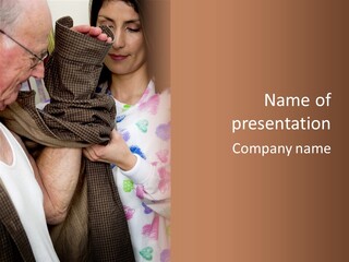 Nurse Helping Senior Man Get Dressed PowerPoint Template