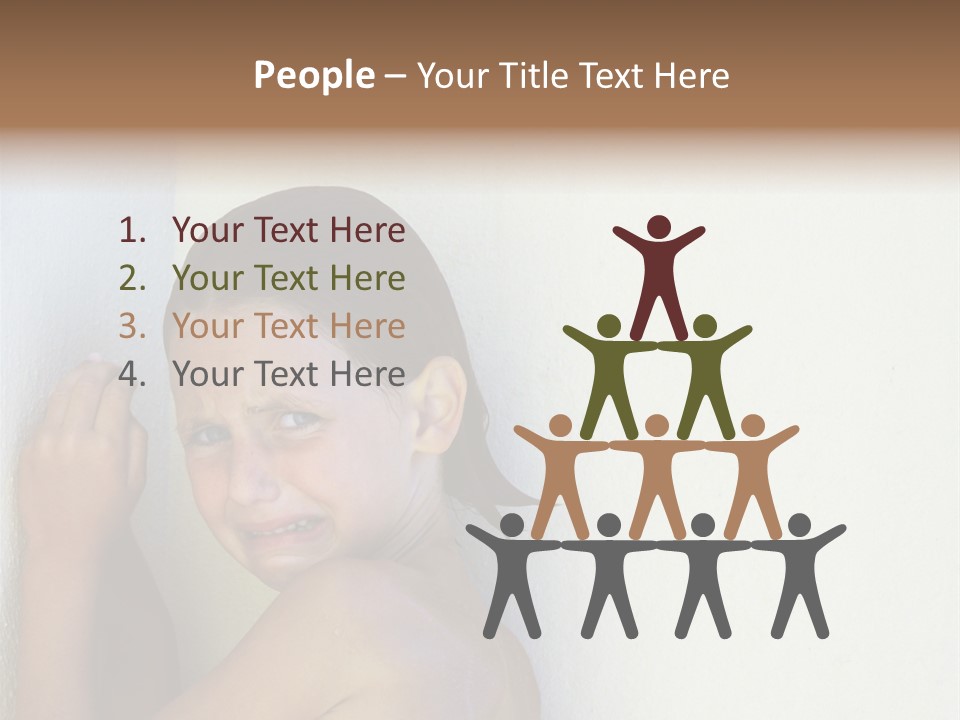 A Caucasian Girl Crying And Upset With Hands Against A Wall PowerPoint Template