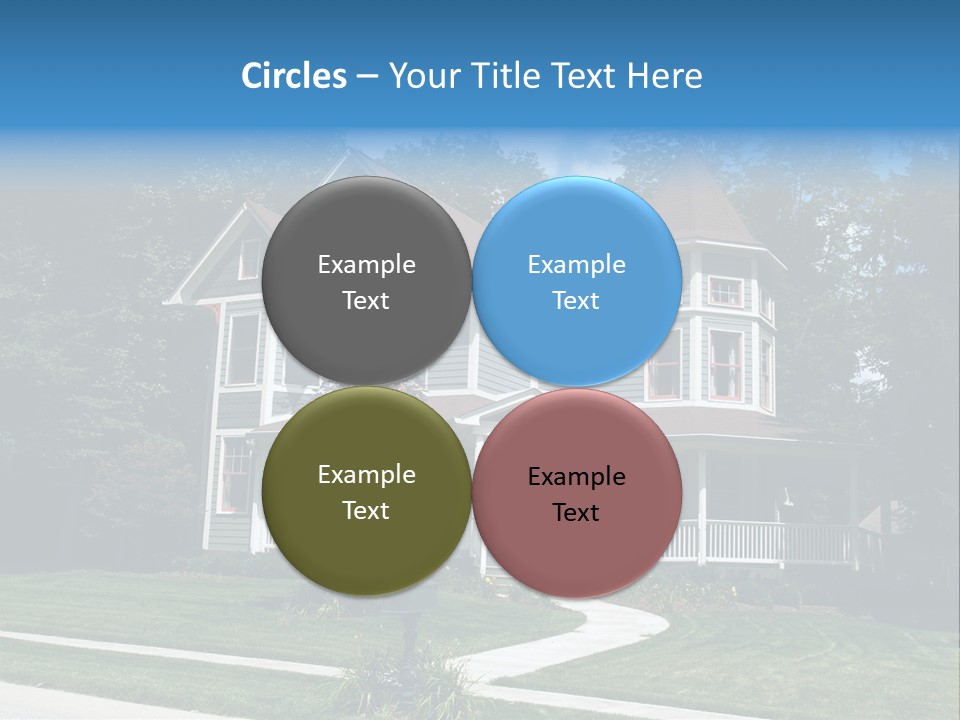 New Two Story Victorian Residential Home With Vinyl Or Board Siding On The Facade Styled After An Old-Fashioned Historical House With Bay Windows, Gingerbread And A Turret. PowerPoint Template