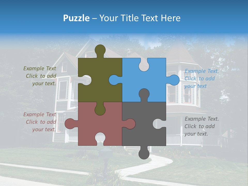 New Two Story Victorian Residential Home With Vinyl Or Board Siding On The Facade Styled After An Old-Fashioned Historical House With Bay Windows, Gingerbread And A Turret. PowerPoint Template