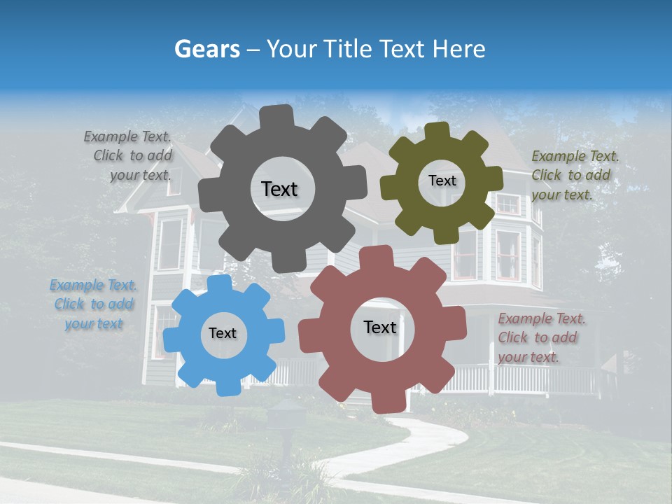 New Two Story Victorian Residential Home With Vinyl Or Board Siding On The Facade Styled After An Old-Fashioned Historical House With Bay Windows, Gingerbread And A Turret. PowerPoint Template