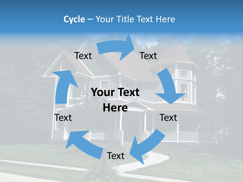 New Two Story Victorian Residential Home With Vinyl Or Board Siding On The Facade Styled After An Old-Fashioned Historical House With Bay Windows, Gingerbread And A Turret. PowerPoint Template