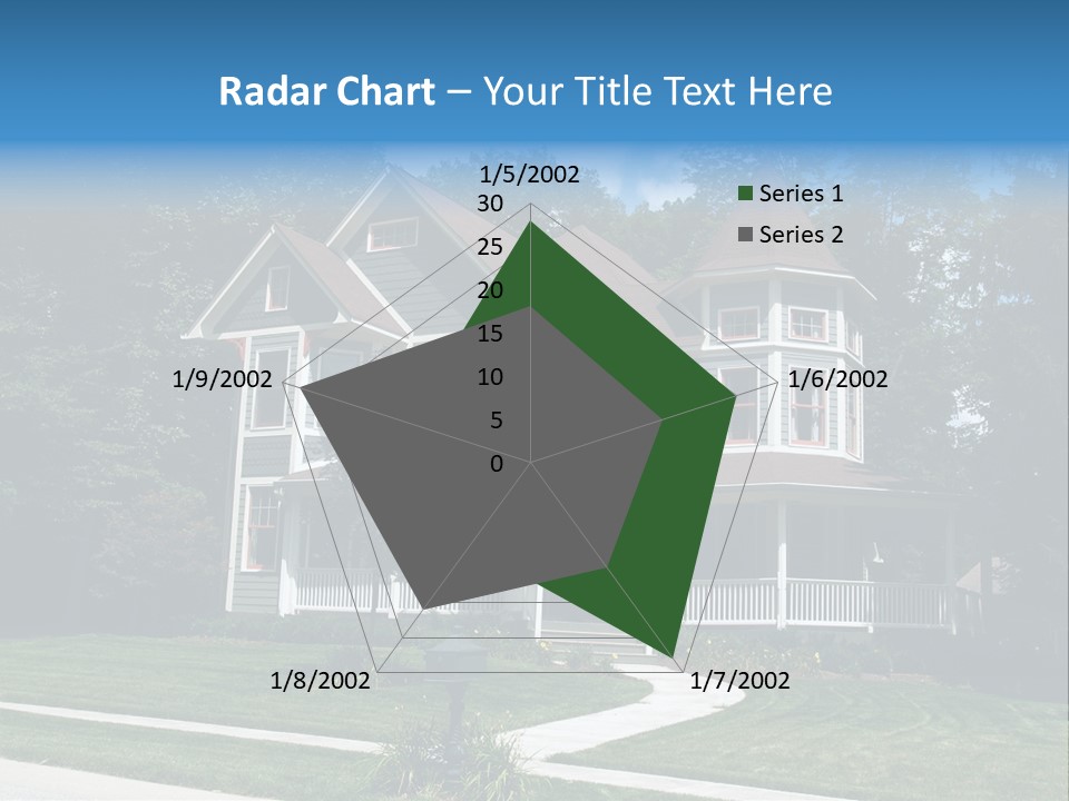 New Two Story Victorian Residential Home With Vinyl Or Board Siding On The Facade Styled After An Old-Fashioned Historical House With Bay Windows, Gingerbread And A Turret. PowerPoint Template