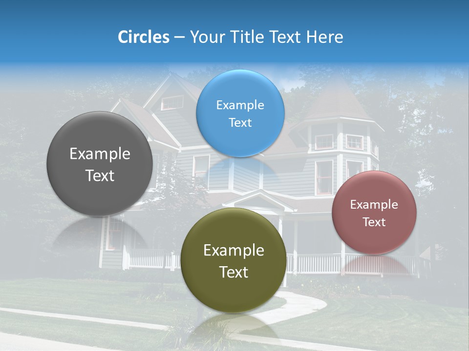 New Two Story Victorian Residential Home With Vinyl Or Board Siding On The Facade Styled After An Old-Fashioned Historical House With Bay Windows, Gingerbread And A Turret. PowerPoint Template