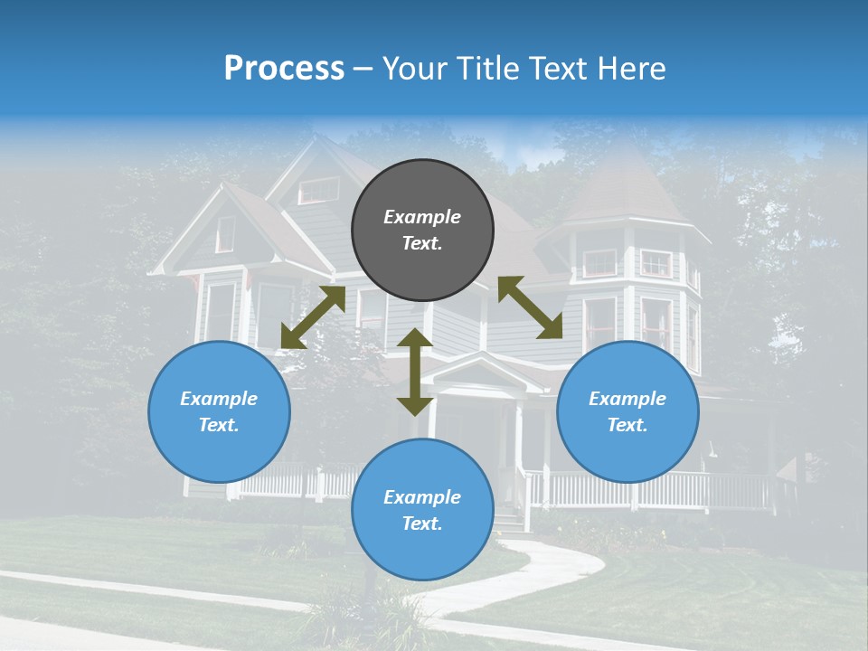 New Two Story Victorian Residential Home With Vinyl Or Board Siding On The Facade Styled After An Old-Fashioned Historical House With Bay Windows, Gingerbread And A Turret. PowerPoint Template