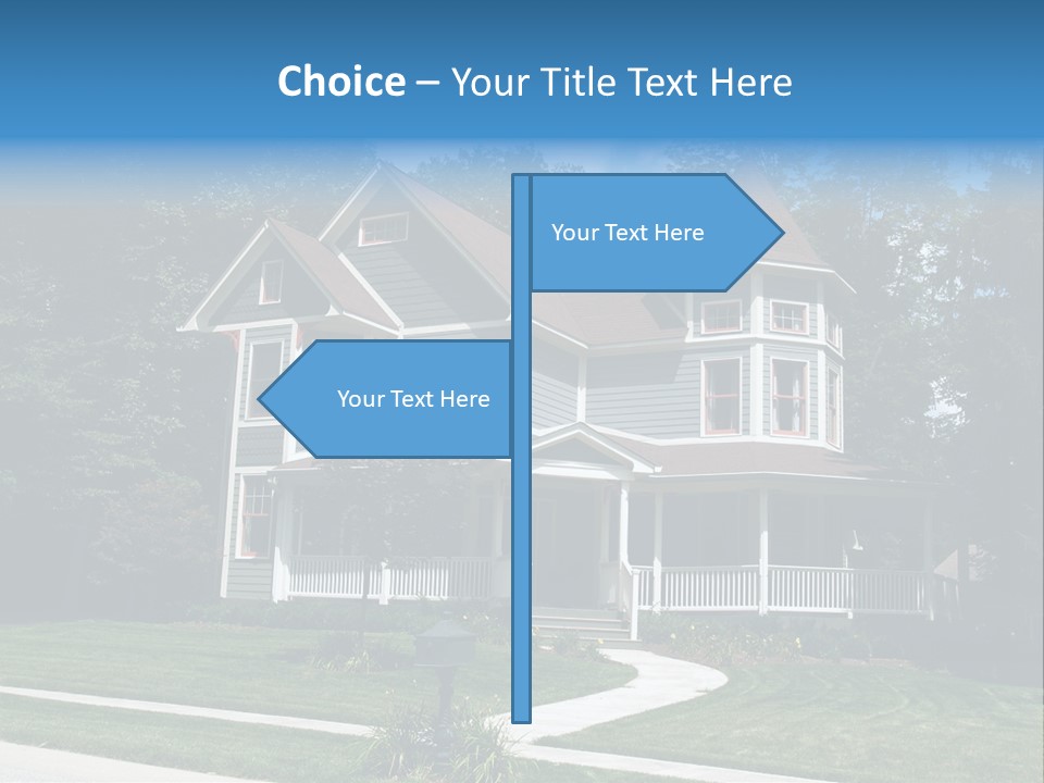 New Two Story Victorian Residential Home With Vinyl Or Board Siding On The Facade Styled After An Old-Fashioned Historical House With Bay Windows, Gingerbread And A Turret. PowerPoint Template