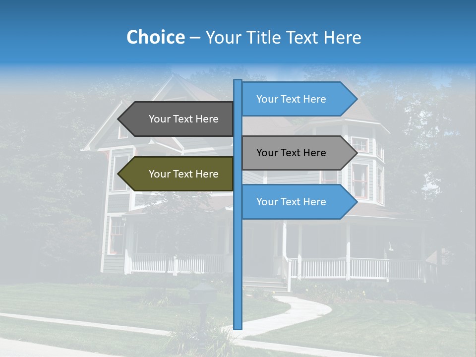 New Two Story Victorian Residential Home With Vinyl Or Board Siding On The Facade Styled After An Old-Fashioned Historical House With Bay Windows, Gingerbread And A Turret. PowerPoint Template