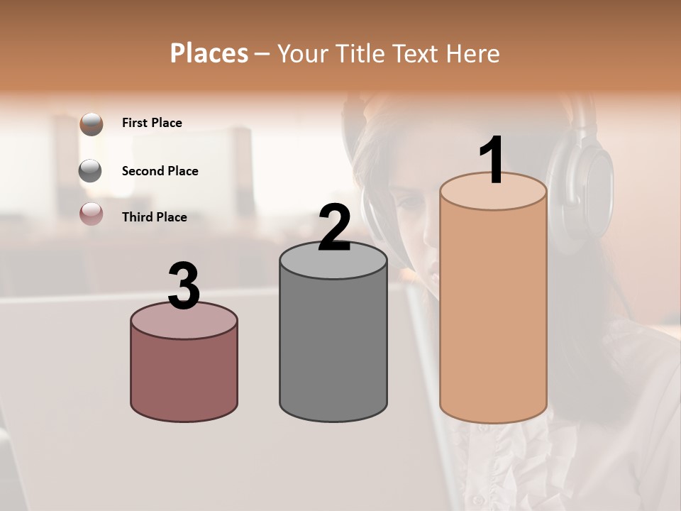 Girl Is Using Computer With Headphones PowerPoint Template