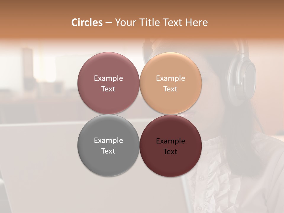 Girl Is Using Computer With Headphones PowerPoint Template