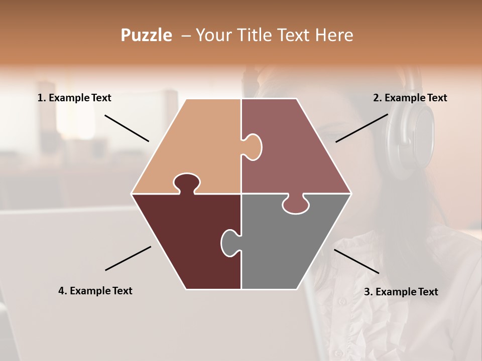 Girl Is Using Computer With Headphones PowerPoint Template