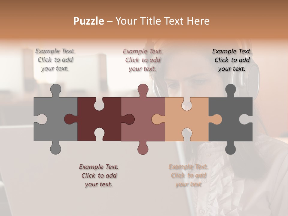 Girl Is Using Computer With Headphones PowerPoint Template