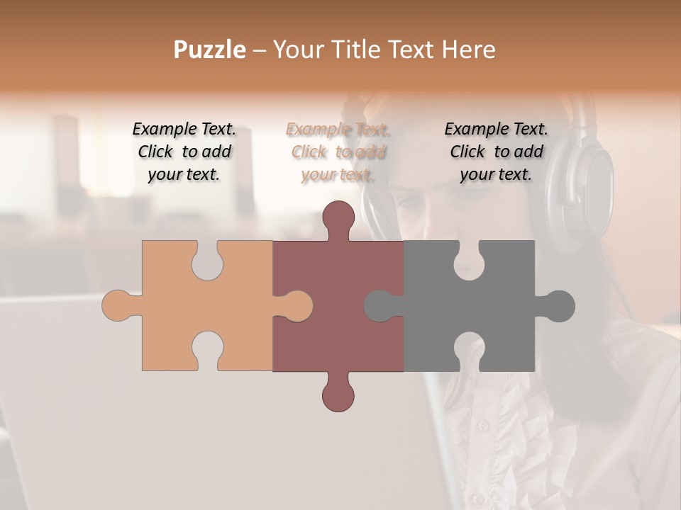 Girl Is Using Computer With Headphones PowerPoint Template