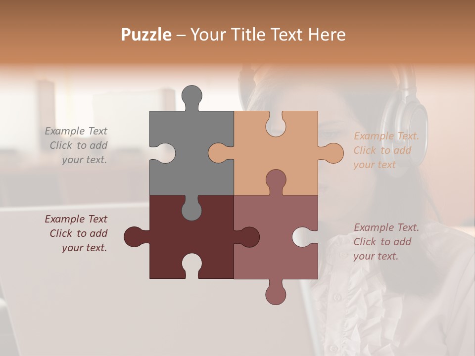 Girl Is Using Computer With Headphones PowerPoint Template