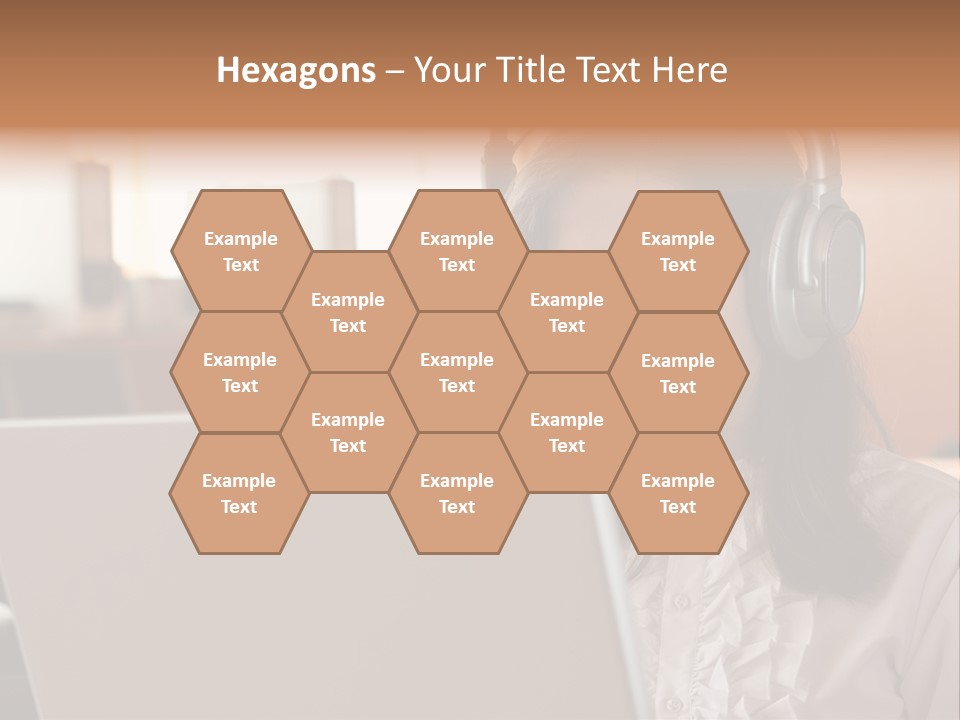 Girl Is Using Computer With Headphones PowerPoint Template