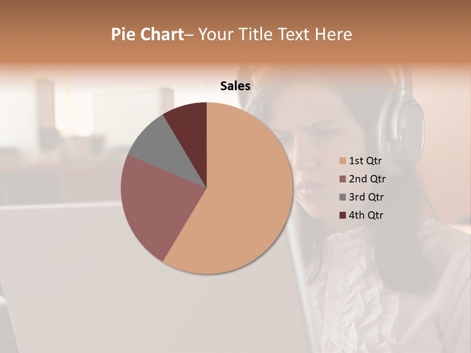 Girl Is Using Computer With Headphones PowerPoint Template