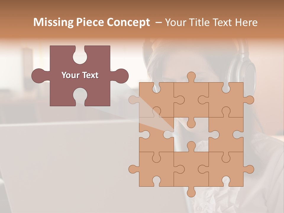 Girl Is Using Computer With Headphones PowerPoint Template