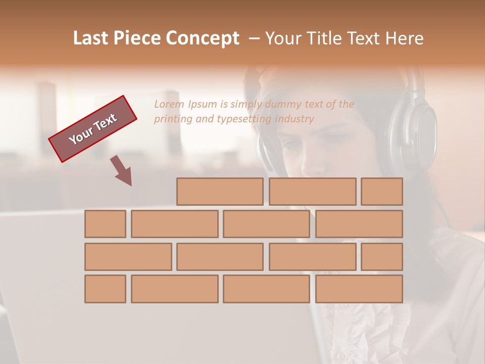 Girl Is Using Computer With Headphones PowerPoint Template