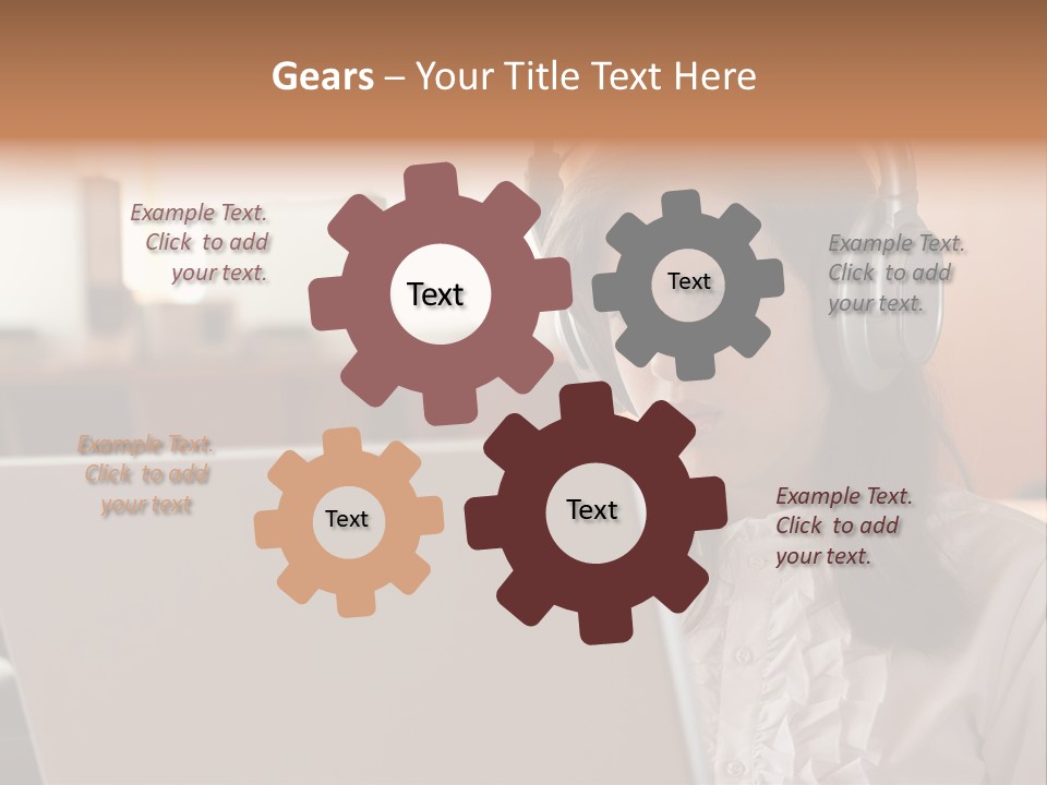 Girl Is Using Computer With Headphones PowerPoint Template