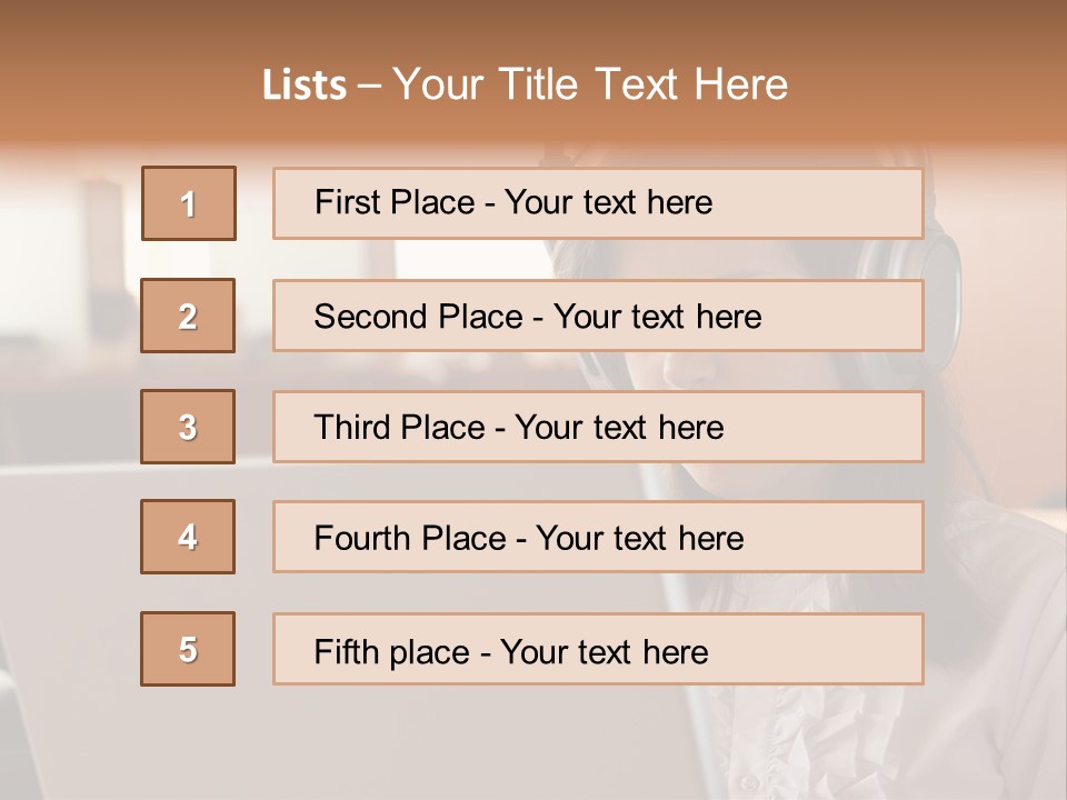 Girl Is Using Computer With Headphones PowerPoint Template