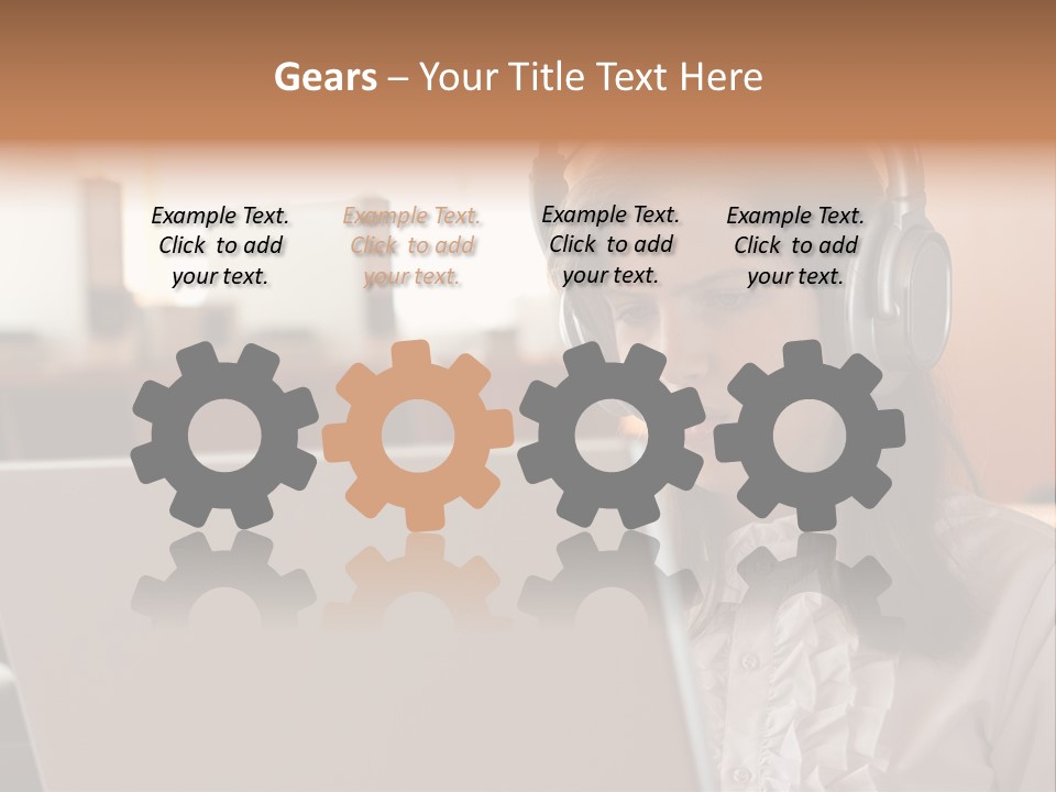 Girl Is Using Computer With Headphones PowerPoint Template