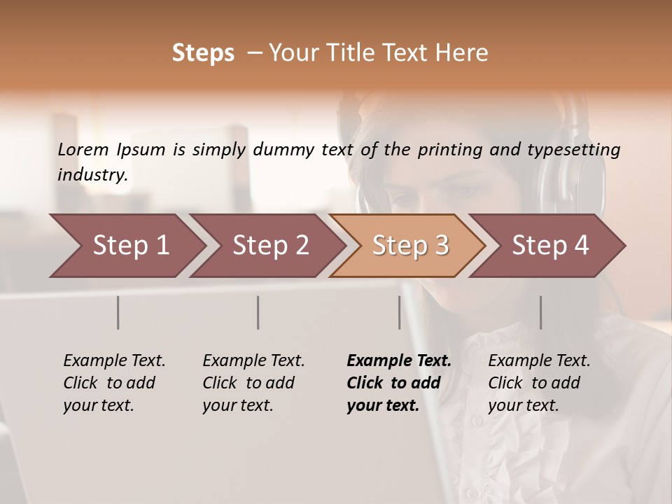 Girl Is Using Computer With Headphones PowerPoint Template