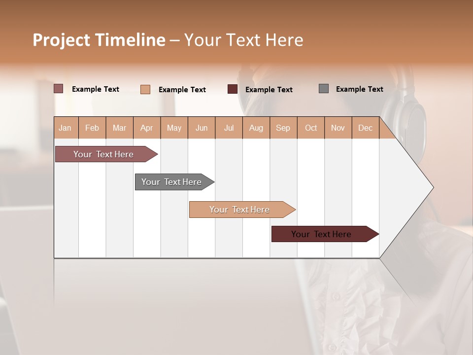 Girl Is Using Computer With Headphones PowerPoint Template