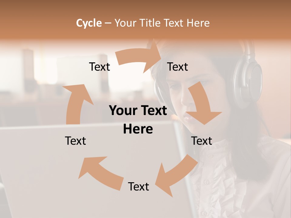 Girl Is Using Computer With Headphones PowerPoint Template