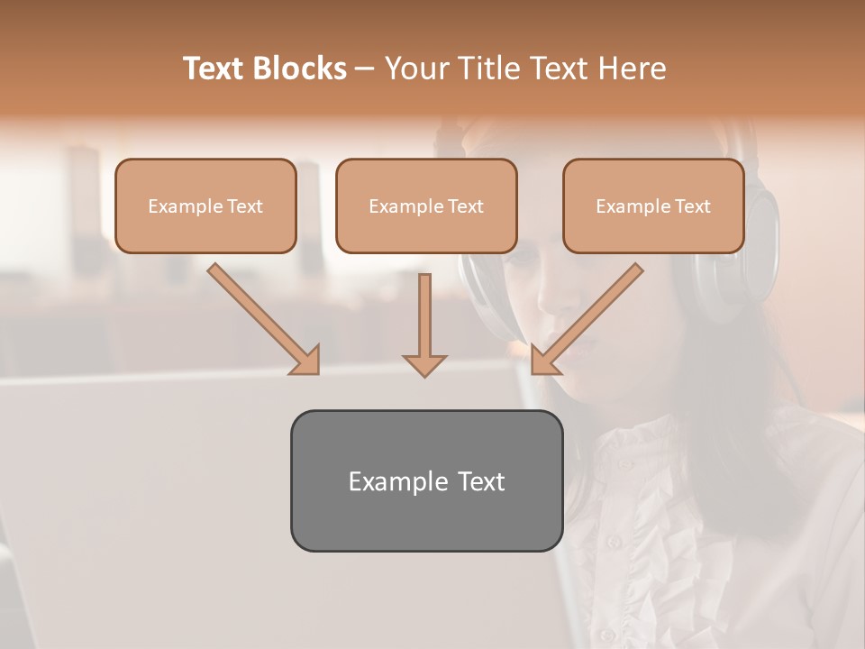 Girl Is Using Computer With Headphones PowerPoint Template