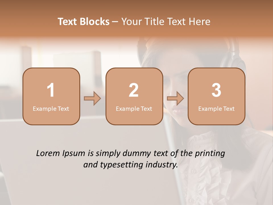 Girl Is Using Computer With Headphones PowerPoint Template