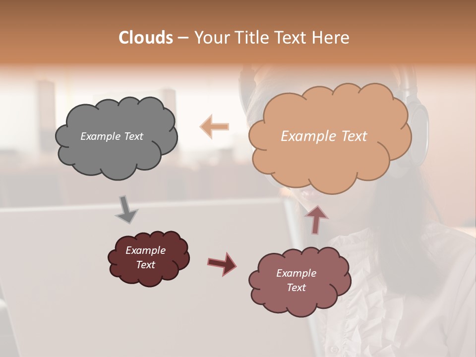 Girl Is Using Computer With Headphones PowerPoint Template