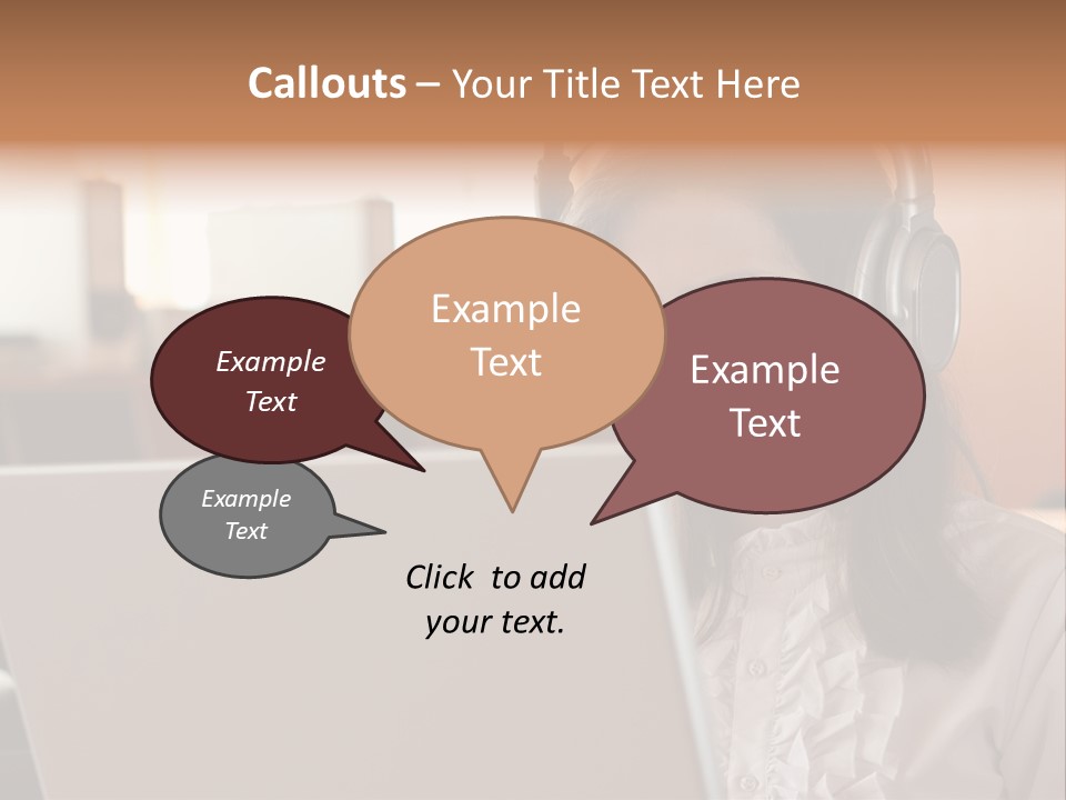 Girl Is Using Computer With Headphones PowerPoint Template