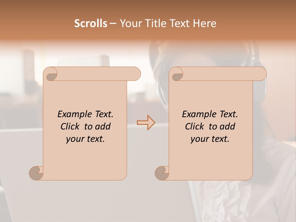 Girl Is Using Computer With Headphones PowerPoint Template