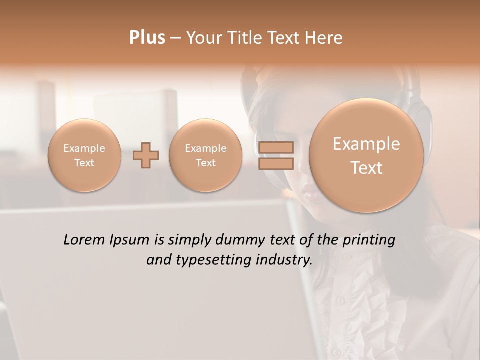 Girl Is Using Computer With Headphones PowerPoint Template