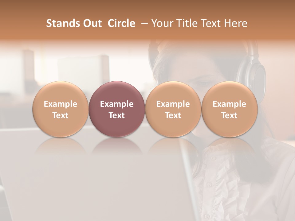 Girl Is Using Computer With Headphones PowerPoint Template