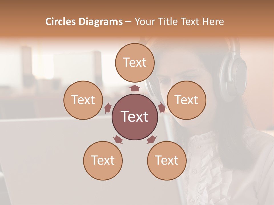 Girl Is Using Computer With Headphones PowerPoint Template