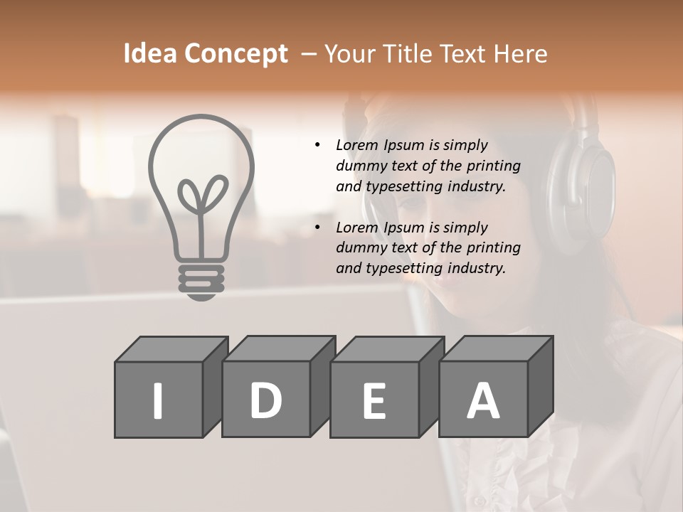 Girl Is Using Computer With Headphones PowerPoint Template