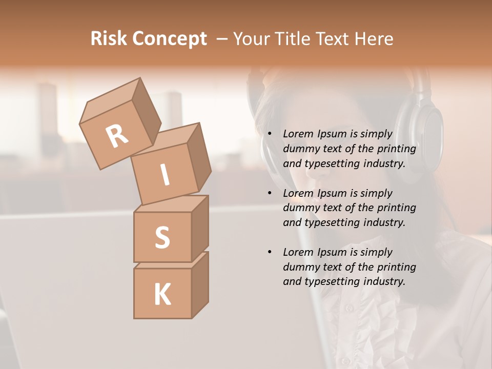 Girl Is Using Computer With Headphones PowerPoint Template