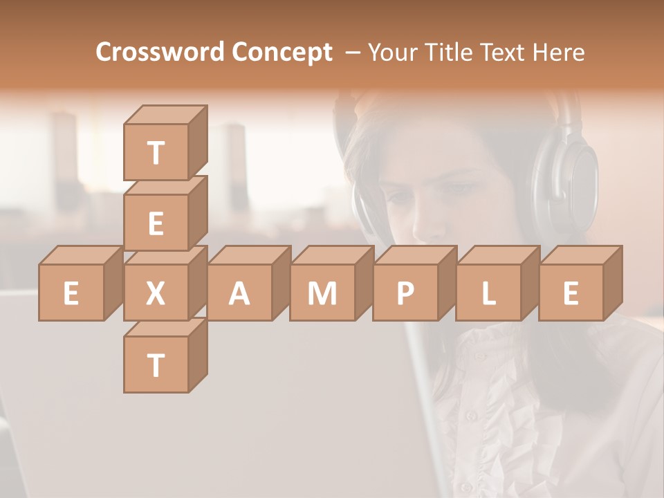 Girl Is Using Computer With Headphones PowerPoint Template