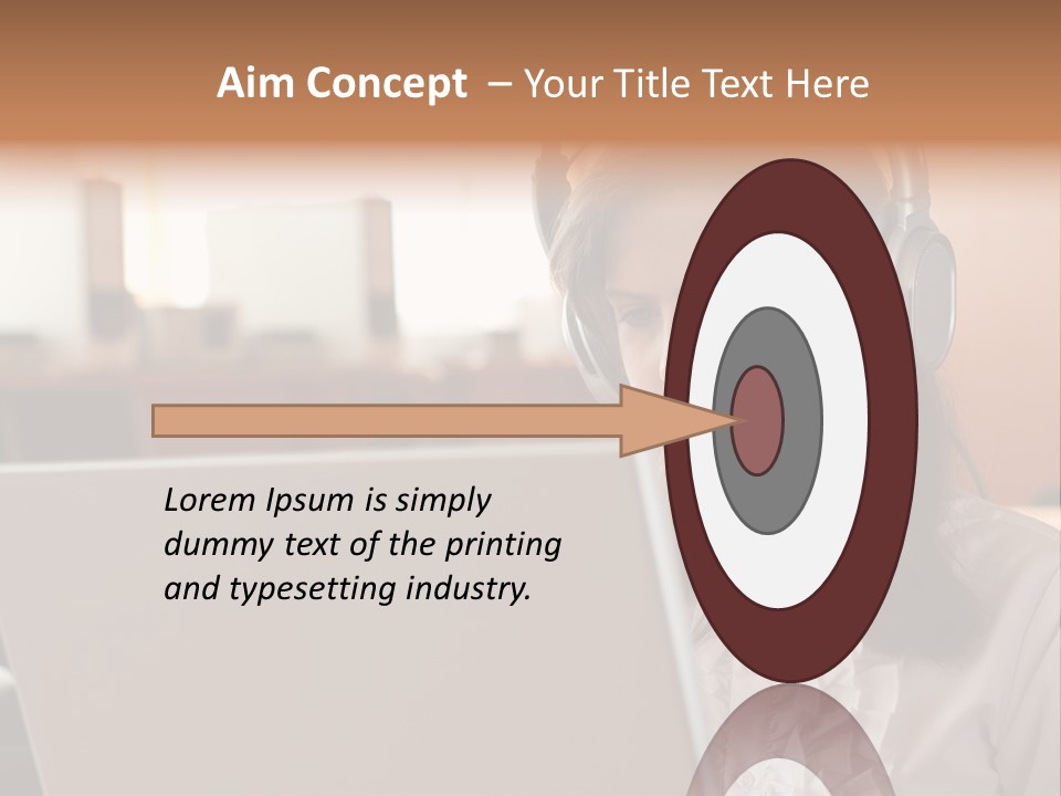 Girl Is Using Computer With Headphones PowerPoint Template