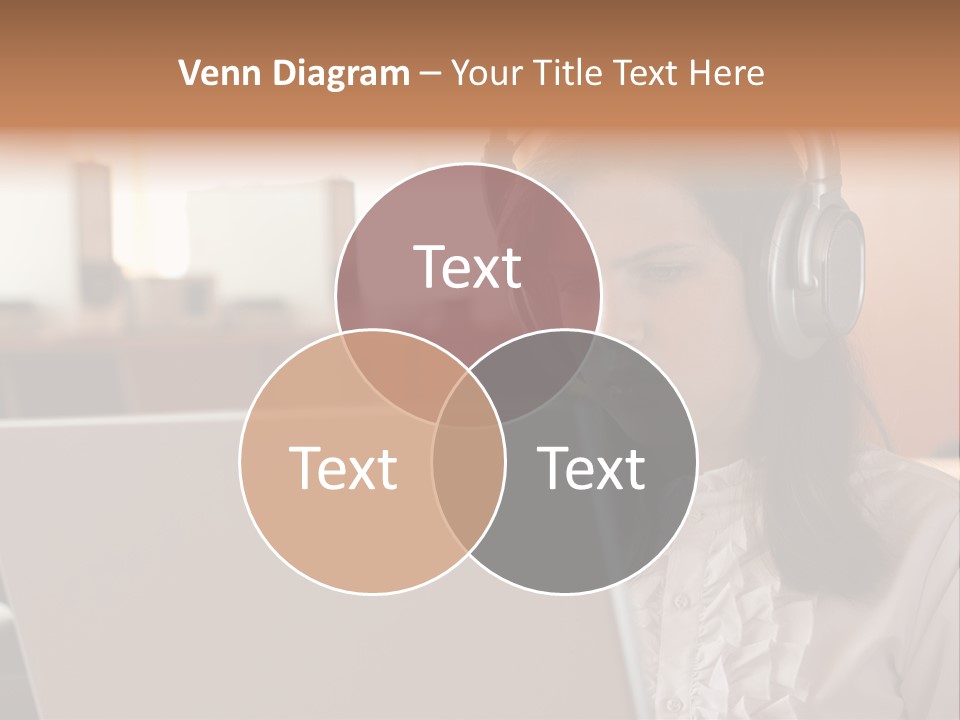 Girl Is Using Computer With Headphones PowerPoint Template