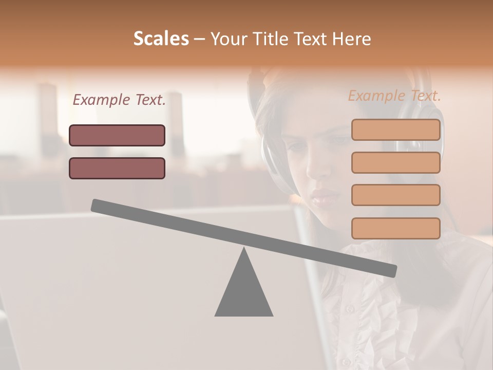 Girl Is Using Computer With Headphones PowerPoint Template